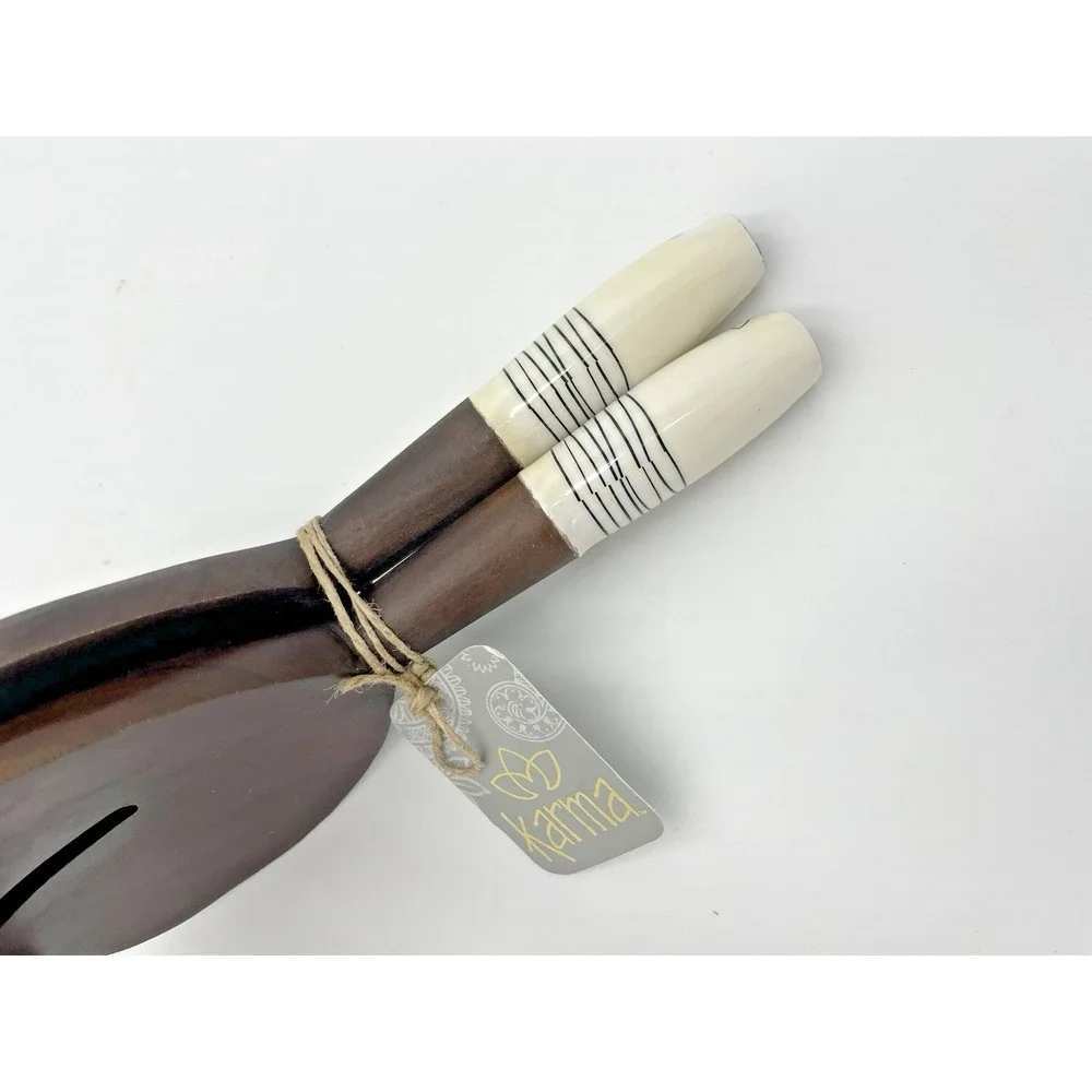 NWT Karma Gifts‎ Pr Walnut Wood Serving Spoons Boho Natural Salad Food Servers